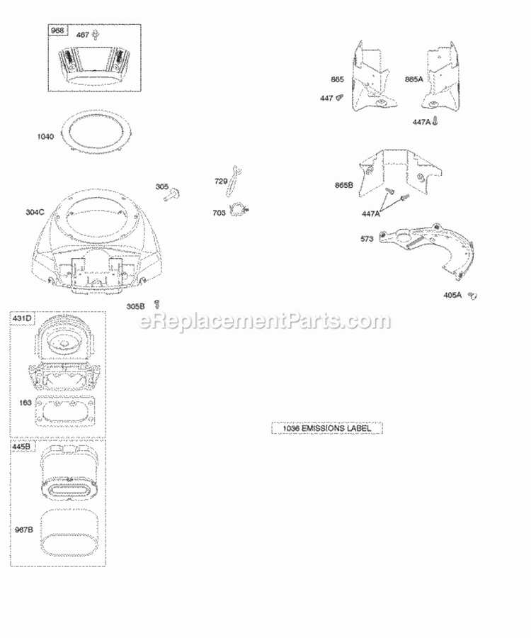 Air Cleaner Blower HousingShrouds Diagram and Parts List for 44K777-0025-G1  Briggs and Stratton Engine